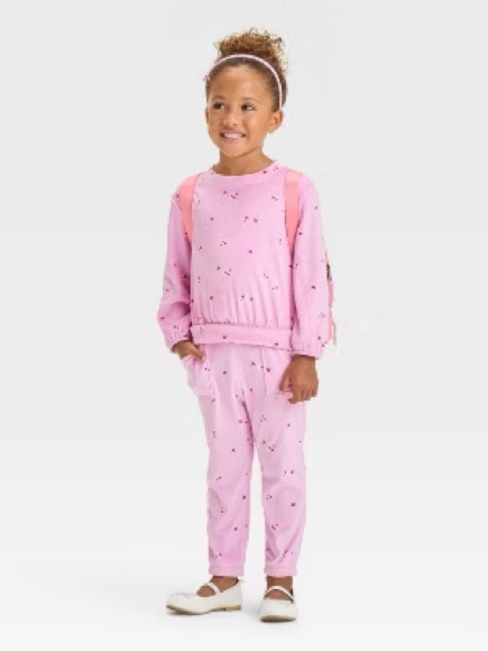 Cat & Jack Kids Girls 2-Piece Floral Velour Jogger Set Pink Size 3T